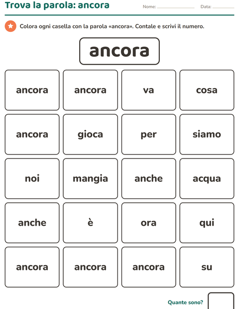 Anteprima della scheda di Parole frequenti per Scuola dell'infanzia (5-7 anni)