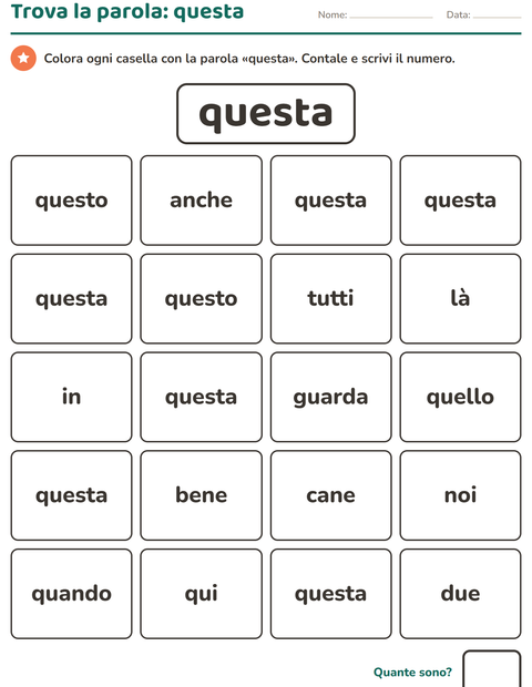 Anteprima della scheda di Parole frequenti per Scuola dell'infanzia (5-7 anni)