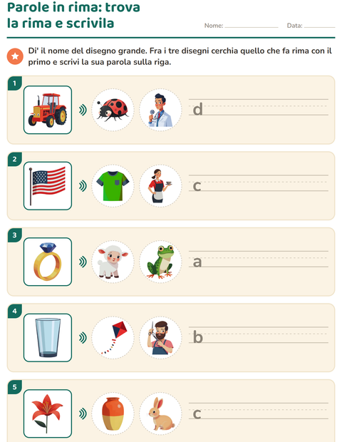 Anteprima della scheda di Parole in rima per Scuola primaria classe prima