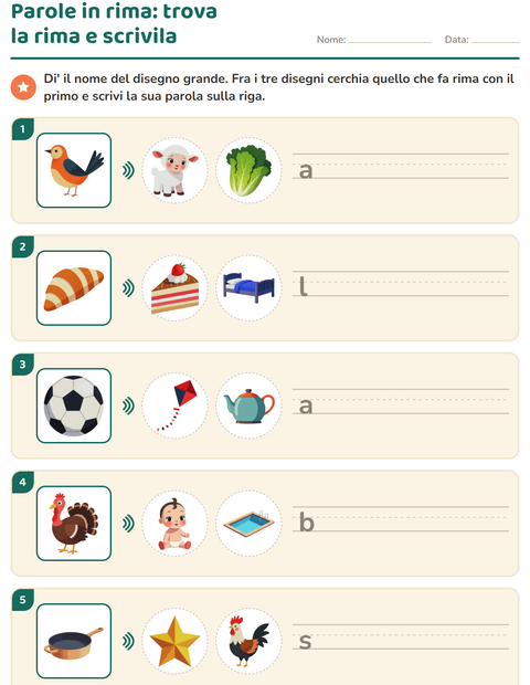 Anteprima della scheda di Parole in rima per Scuola primaria classe prima
