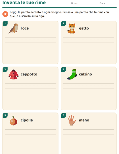 Anteprima della scheda di Parole in rima per Scuola primaria classe prima