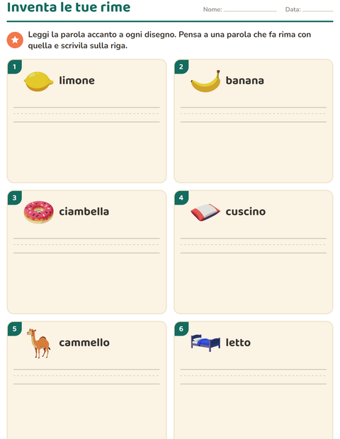 Anteprima della scheda di Parole in rima per Scuola primaria classe prima