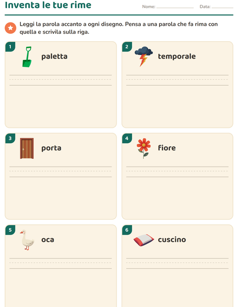 Anteprima della scheda di Parole in rima per Scuola primaria classe prima