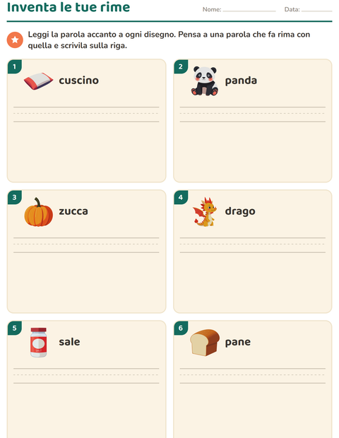 Anteprima della scheda di Parole in rima per Scuola primaria classe prima