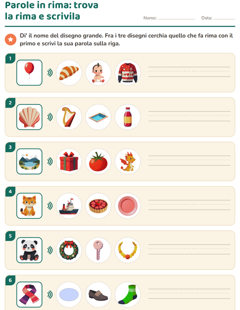 Anteprima della scheda di Parole in rima per Scuola primaria classe prima