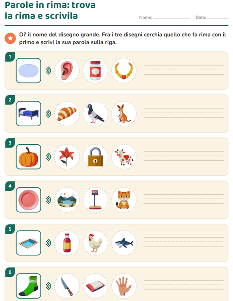 Anteprima della scheda di Parole in rima per Scuola primaria classe prima