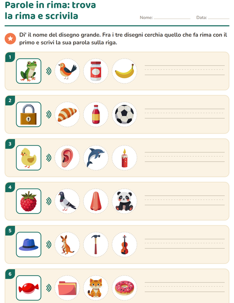 Parole in rima: trova la rima e scrivila