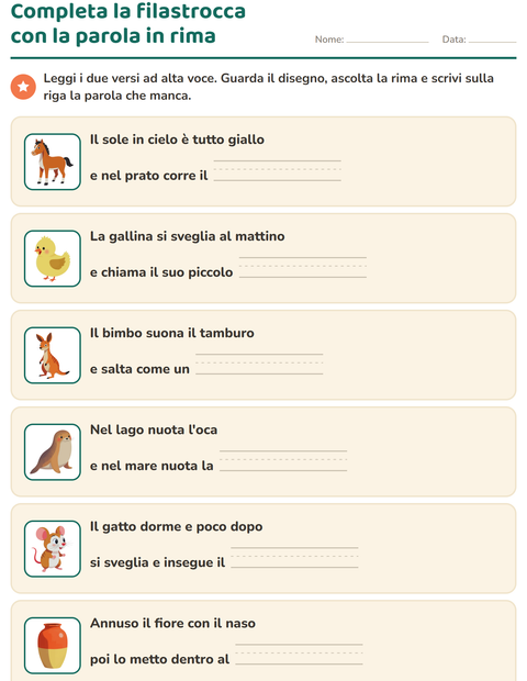 Anteprima della scheda di Parole in rima per Scuola primaria classe prima