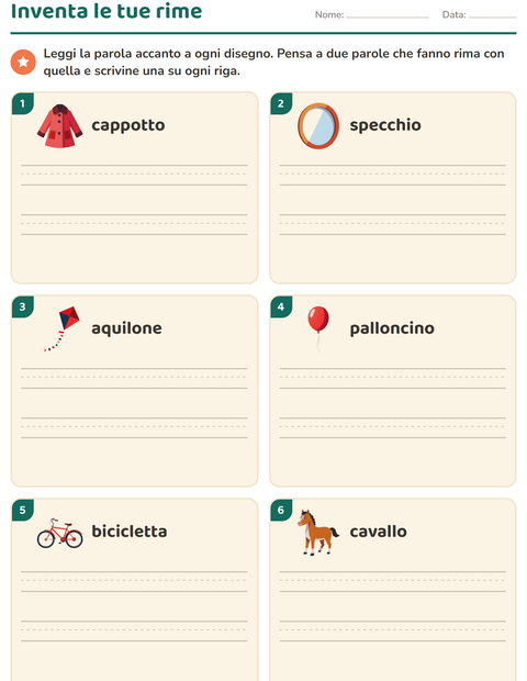 Anteprima della scheda di Parole in rima per Scuola primaria classe prima