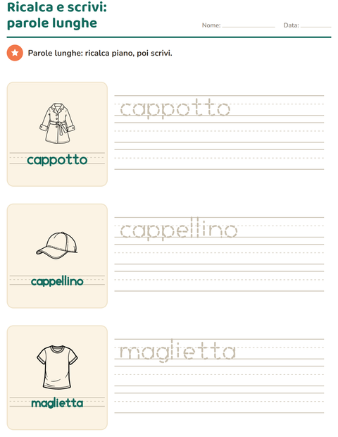 Anteprima della scheda di Parole tratteggiate con Abbigliamento BN per Scuola dell'infanzia (5-7 anni)