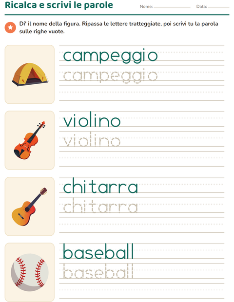 Anteprima della scheda di Parole tratteggiate con Attività per Scuola dell'infanzia (5-7 anni)