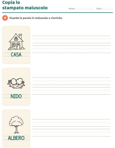 Anteprima della scheda di Parole tratteggiate con Casa e Natura BN per Scuola dell'infanzia (5-7 anni)