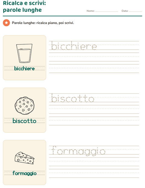 Anteprima della scheda di Parole tratteggiate con Cibo BN 3 per Scuola dell'infanzia (5-7 anni)