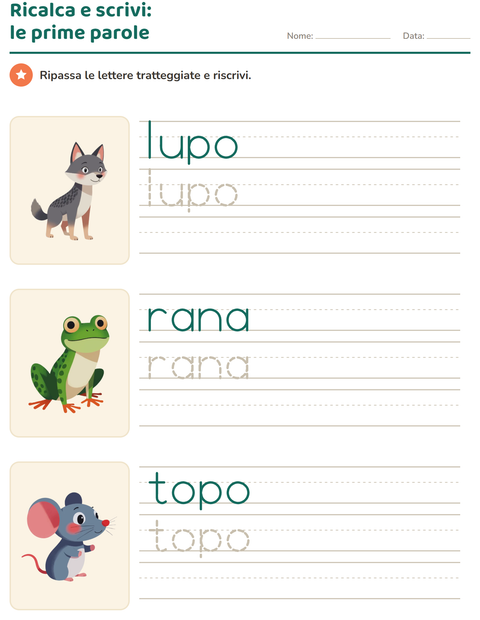 Anteprima della scheda di Parole tratteggiate con Creature della foresta per Scuola dell'infanzia (5-7 anni)