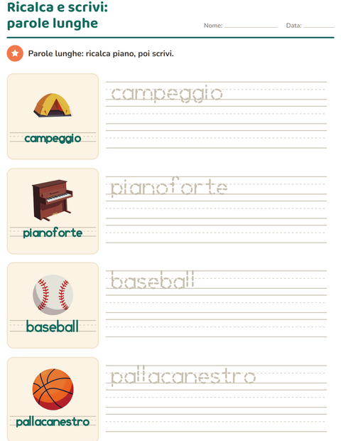 Anteprima della scheda di Parole tratteggiate con Attività per Scuola dell'infanzia (5-7 anni)