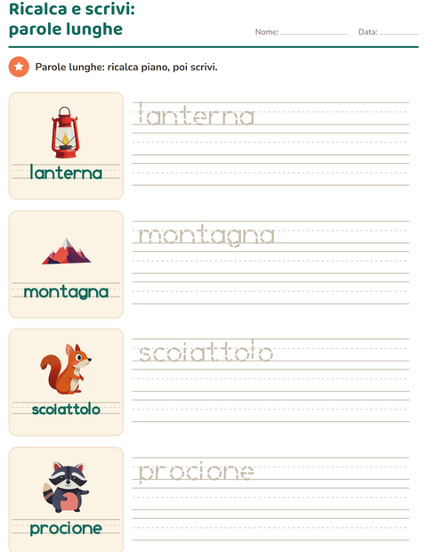 Anteprima della scheda di Parole tratteggiate con Campeggio per Scuola dell'infanzia (5-7 anni)