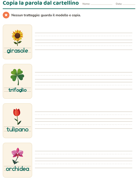 Anteprima della scheda di Parole tratteggiate con Fiori per Scuola dell'infanzia (5-7 anni)