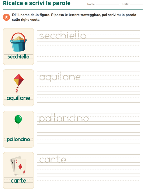 Anteprima della scheda di Parole tratteggiate con Giocattoli per Scuola dell'infanzia (5-7 anni)