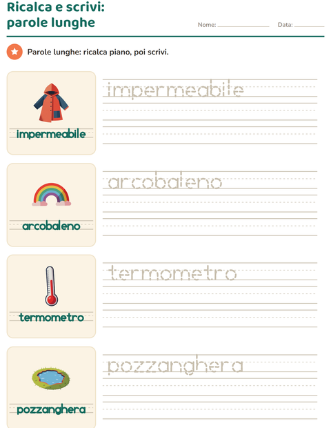 Anteprima della scheda di Parole tratteggiate con Meteo per Scuola dell'infanzia (5-7 anni)