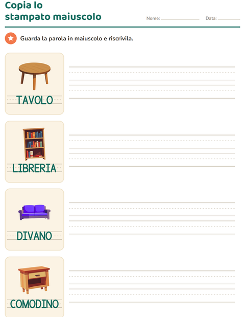 Anteprima della scheda di Parole tratteggiate con Mobili per Scuola dell'infanzia (5-7 anni)
