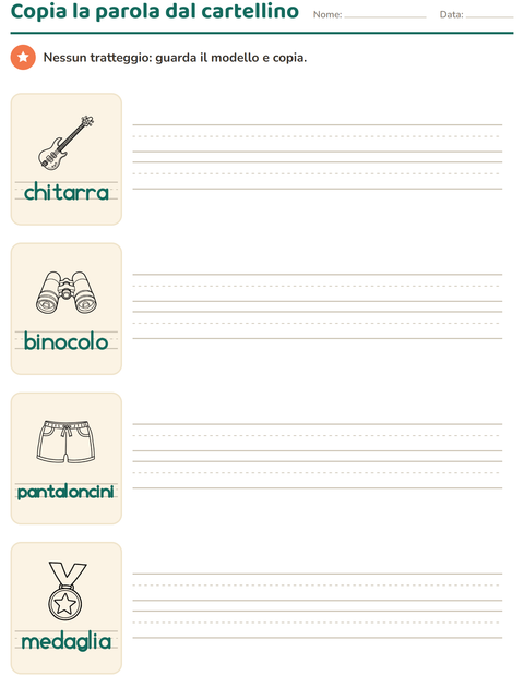 Anteprima della scheda di Parole tratteggiate con Oggetti BN per Scuola dell'infanzia (5-7 anni)