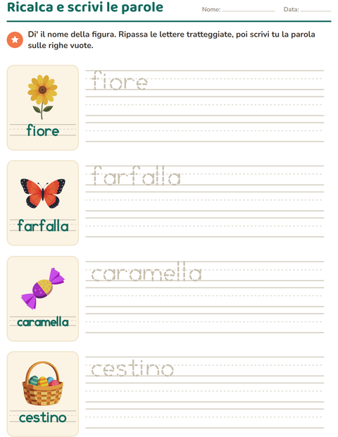 Anteprima della scheda di Parole tratteggiate con Pasqua per Scuola dell'infanzia (5-7 anni)