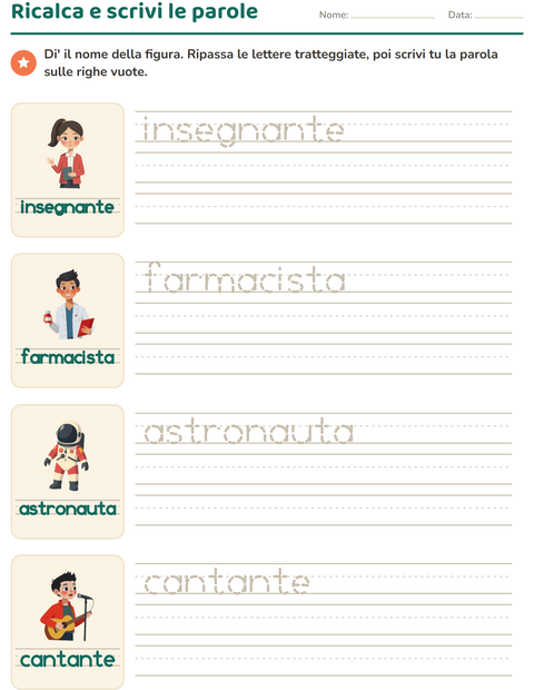 Anteprima della scheda di Parole tratteggiate con Professioni per Scuola dell'infanzia (5-7 anni)