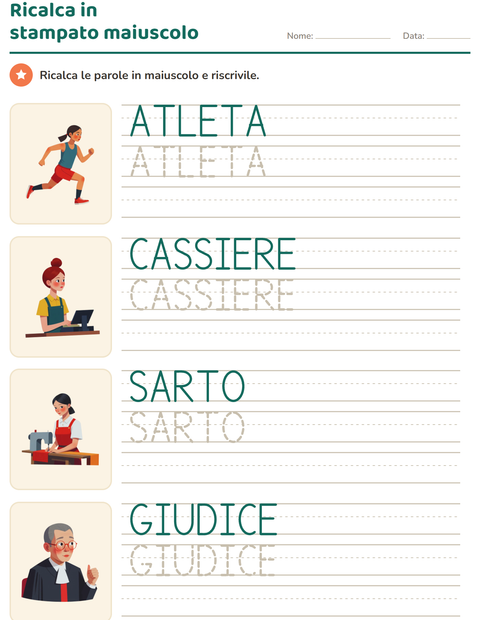 Anteprima della scheda di Parole tratteggiate con Professioni per Scuola dell'infanzia (5-7 anni)