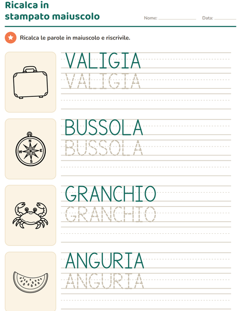 Anteprima della scheda di Parole tratteggiate con Spiaggia BN per Scuola dell'infanzia (5-7 anni)