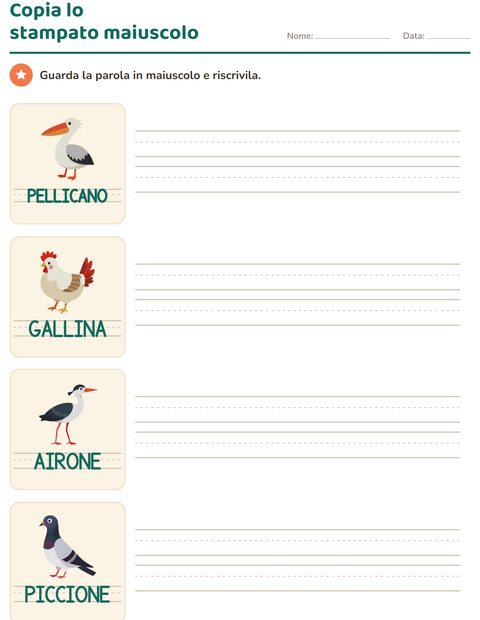 Anteprima della scheda di Parole tratteggiate con Uccelli 2 per Scuola dell'infanzia (5-7 anni)