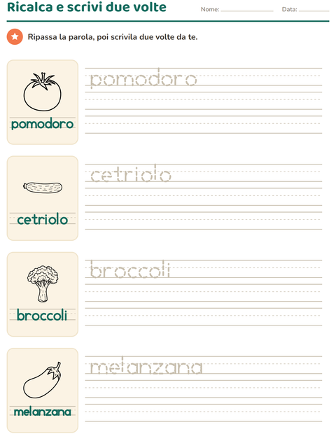 Anteprima della scheda di Parole tratteggiate con Verdure BN per Scuola dell'infanzia (5-7 anni)
