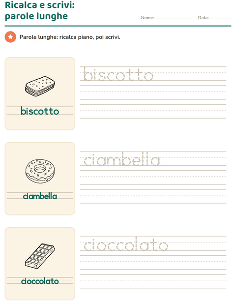 Anteprima della scheda di Parole tratteggiate con Dolce (B/N) per Scuola dell'infanzia (5-7 anni)