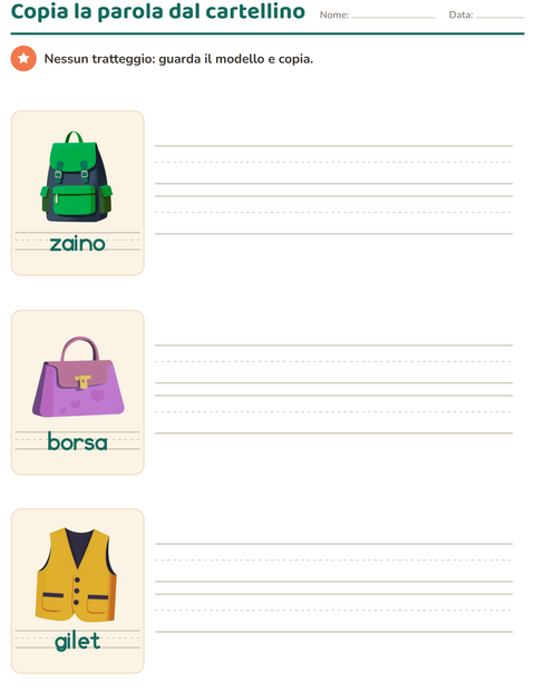 Anteprima della scheda di Parole tratteggiate con Accessori per Scuola dell'infanzia (5-7 anni)