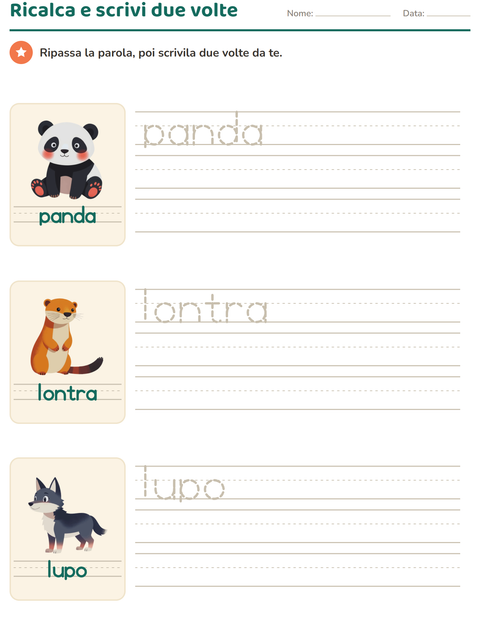 Anteprima della scheda di Parole tratteggiate con Animali dello zoo per Scuola dell'infanzia (5-7 anni)