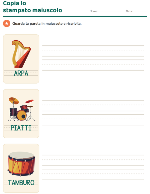Anteprima della scheda di Parole tratteggiate con Musica per Scuola dell'infanzia (5-7 anni)