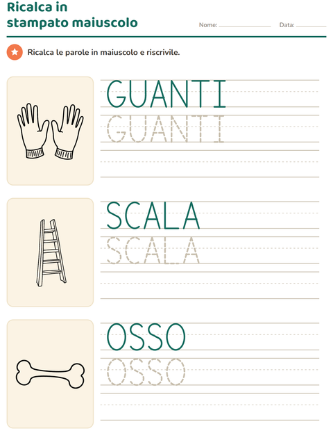 Anteprima della scheda di Parole tratteggiate con Oggetti BN per Scuola dell'infanzia (5-7 anni)
