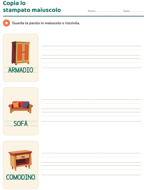 Anteprima della scheda di Parole tratteggiate con Mobili per Scuola dell'infanzia (5-7 anni)