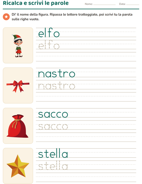 Anteprima della scheda di Parole tratteggiate con Natale per Scuola dell'infanzia (5-7 anni)