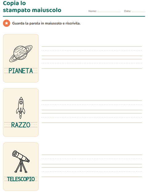 Anteprima della scheda di Parole tratteggiate con Spazio BN per Scuola dell'infanzia (5-7 anni)