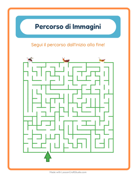 Anteprima della scheda di Percorso Illustrato con Insetti e scarafaggi per Scuola dell'infanzia (5-7 anni)