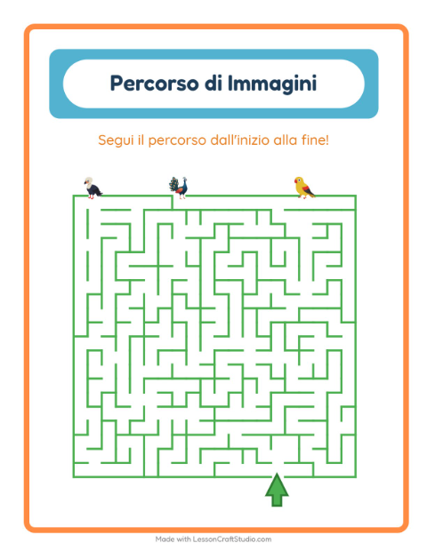 Anteprima della scheda di Percorso Illustrato con Uccelli per Scuola dell'infanzia (5-7 anni)