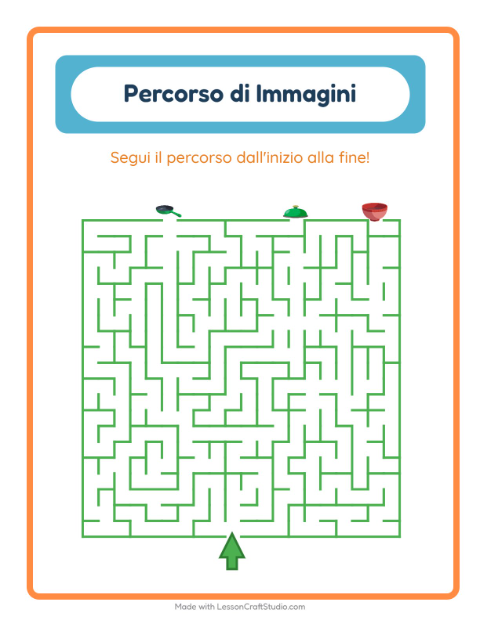 Anteprima della scheda di Percorso Illustrato con Utensili da cucina per Scuola dell'infanzia (5-7 anni)