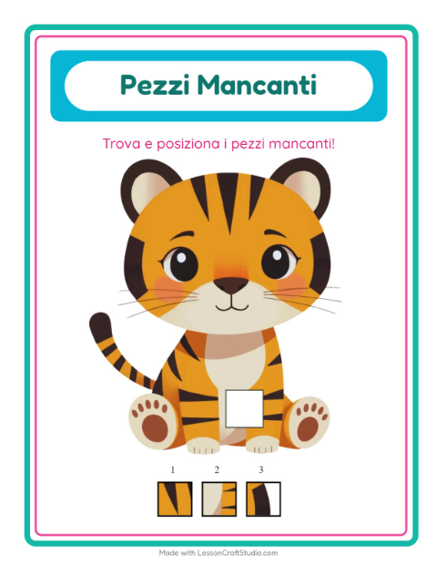 Anteprima della scheda di Pezzi Mancanti con Animali per Scuola dell'infanzia (5-7 anni)