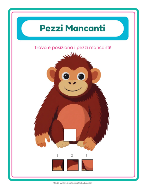 Anteprima della scheda di Pezzi Mancanti con Animali dello zoo per Scuola dell'infanzia (5-7 anni)
