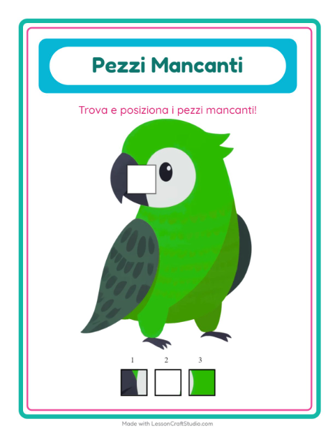 Anteprima della scheda di Pezzi Mancanti con Animali domestici per Scuola dell'infanzia (5-7 anni)