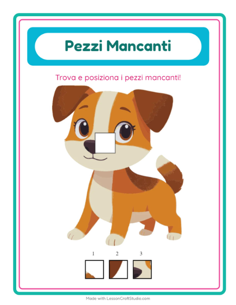 Anteprima della scheda di Pezzi Mancanti con Animali per Scuola dell'infanzia (5-7 anni)