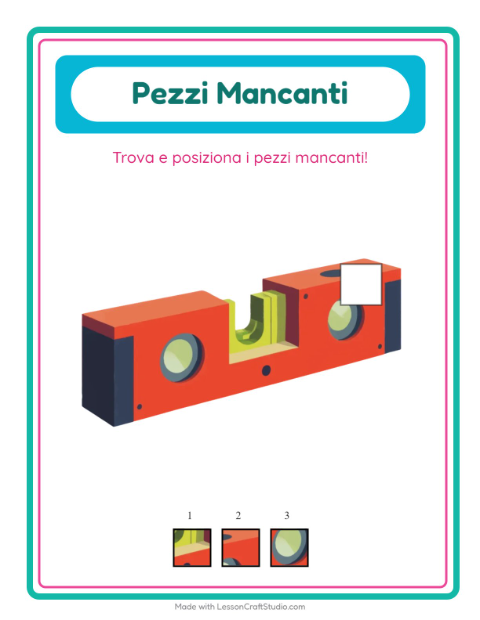 Anteprima della scheda di Pezzi Mancanti con Attrezzi per Scuola dell'infanzia (5-7 anni)