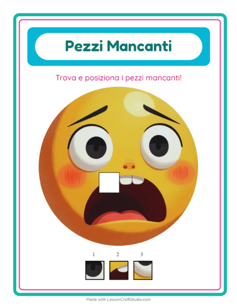 Anteprima della scheda di Pezzi Mancanti con Emozioni per Scuola dell'infanzia (5-7 anni)