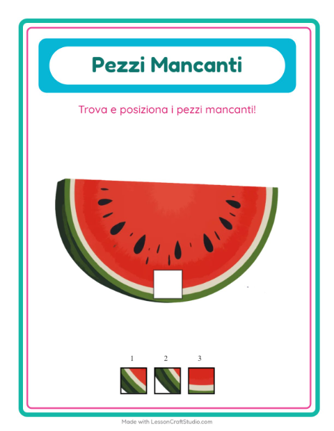 Anteprima della scheda di Pezzi Mancanti con Estate per Scuola dell'infanzia (5-7 anni)