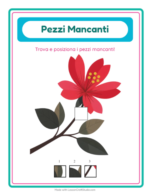 Anteprima della scheda di Pezzi Mancanti con Fiori per Scuola dell'infanzia (5-7 anni)